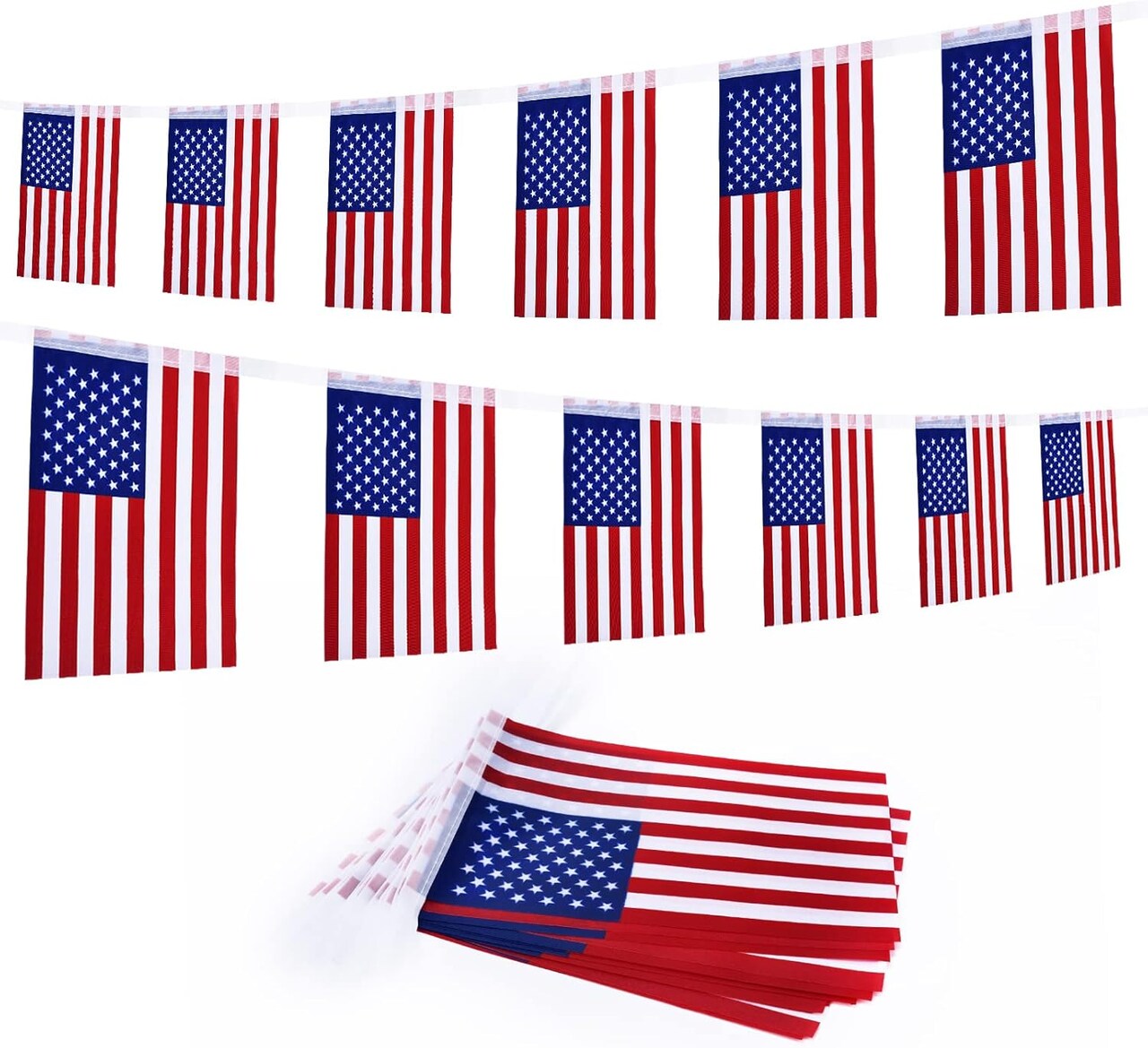4th of July Patriotic Decorations Outdoor, 45 Feet 40 PCS American Flag String Pennant Banners, Small USA Flags Banner for Independence Day Memorial Day Patriotic, Festival Party Decorations